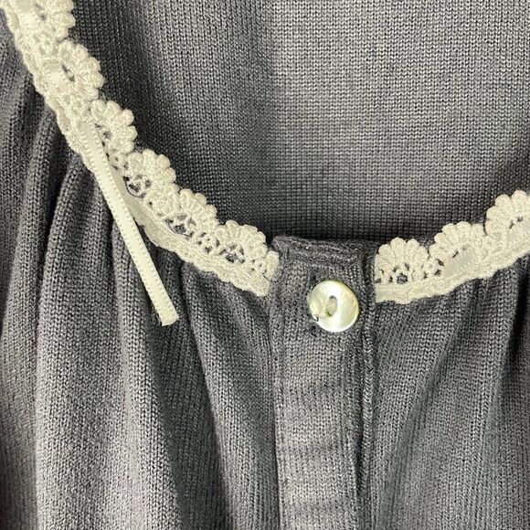 Eileen West  Two Piece Lace Trim Button Down Pajama Set  Dark Gray  Size Medium - Picture 2 of 7